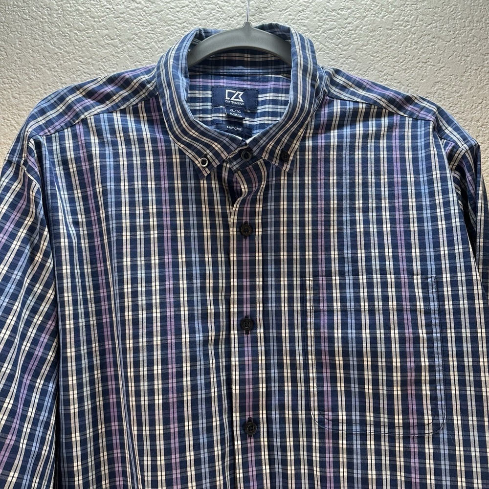Cutter & Buck Shirt Mens XL Blue Purple Check Long‎ Sleeve Button Down Casual